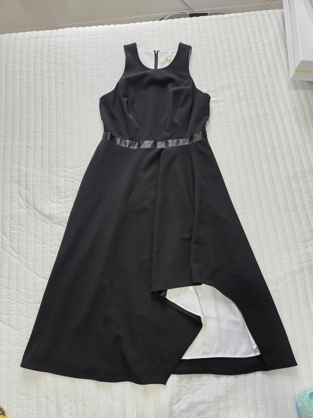 Calvin Klein Black Sleeveless High-Low Dress with Satin Waistband